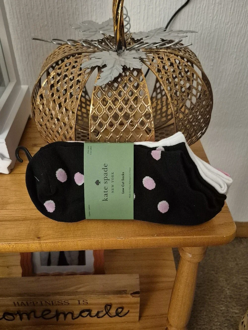 kate spade 3 Pack Low-Cut Socks. Black W/ Pink Polka Dots, Solid White & Pink.